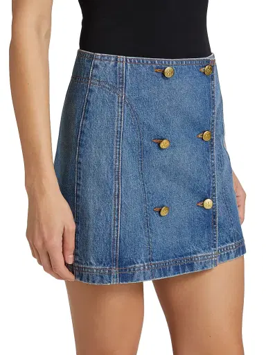 Ulla Johnson Women's Clara Denim Button-Front Wrap Miniskirt - Danube | Thumbnail 4 Ulla Johnson Women's Clara Denim Button-Front Wrap Miniskirt - Danube | Thumbnail 4
