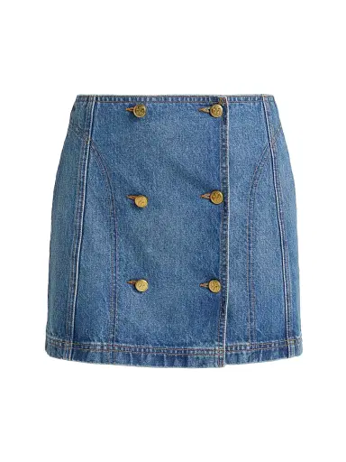 Ulla Johnson Women's Clara Denim Button-Front Wrap Miniskirt - Danube | Thumbnail 1 Ulla Johnson Women's Clara Denim Button-Front Wrap Miniskirt - Danube | Thumbnail 1