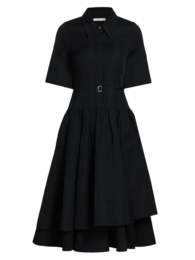 Women's Cotton Belted Midi-Shirtdress - Black Women's Cotton Belted Midi-Shirtdress - Black