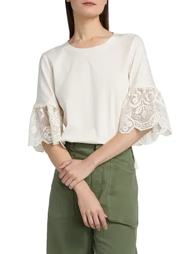 Kobi Halperin Women's Amanda Lace-Trimmed Cotton T-Shirt | Thumbnail 3 Kobi Halperin Women's Amanda Lace-Trimmed Cotton T-Shirt | Thumbnail 3