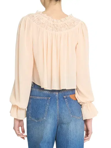 Chloé Women's Cropped Silk Lace-Trim Blouse - Apricot Pink | Thumbnail 5 Chloé Women's Cropped Silk Lace-Trim Blouse - Apricot Pink | Thumbnail 5