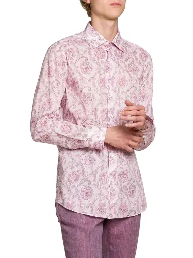 Etro Men's Paisley Cotton Button-Front Shirt - Print On Pink Base | Thumbnail 4 Etro Men's Paisley Cotton Button-Front Shirt - Print On Pink Base | Thumbnail 4