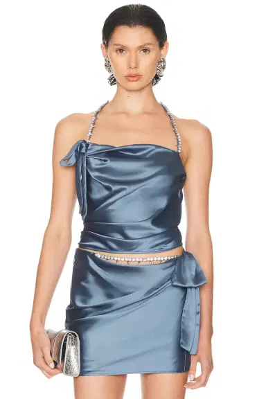 AREA Crystal Embellished Satin Halter Top | Thumbnail 3 AREA Crystal Embellished Satin Halter Top | Thumbnail 3