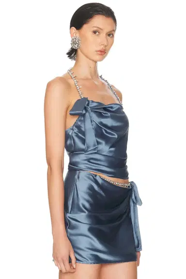 AREA Crystal Embellished Satin Halter Top | Thumbnail 4 AREA Crystal Embellished Satin Halter Top | Thumbnail 4