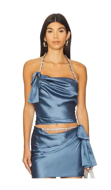 AREA Crystal Embellished Satin Halter Top | Thumbnail 1 AREA Crystal Embellished Satin Halter Top | Thumbnail 1