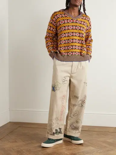 KAPITAL Ivy Wide-Leg Pleated Printed Cotton-Corduroy Trousers - Men | Thumbnail 2 KAPITAL Ivy Wide-Leg Pleated Printed Cotton-Corduroy Trousers - Men | Thumbnail 2