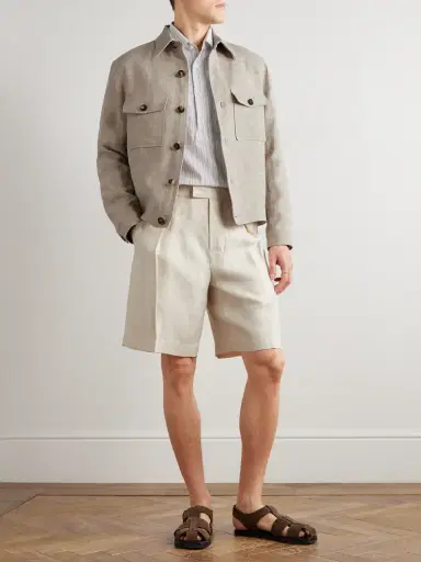 Loro Piana Raffaele Striped Cotton and Linen-Blend Half-Placket Shirt - Men | Thumbnail 2 Loro Piana Raffaele Striped Cotton and Linen-Blend Half-Placket Shirt - Men | Thumbnail 2