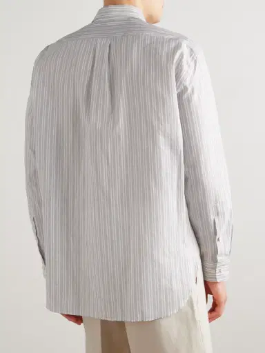 Loro Piana Raffaele Striped Cotton and Linen-Blend Half-Placket Shirt - Men | Thumbnail 4 Loro Piana Raffaele Striped Cotton and Linen-Blend Half-Placket Shirt - Men | Thumbnail 4