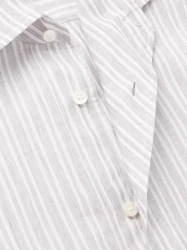 Loro Piana Raffaele Striped Cotton and Linen-Blend Half-Placket Shirt - Men | Thumbnail 5 Loro Piana Raffaele Striped Cotton and Linen-Blend Half-Placket Shirt - Men | Thumbnail 5