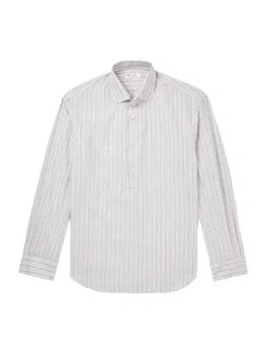 Loro Piana Raffaele Striped Cotton and Linen-Blend Half-Placket Shirt - Men | Thumbnail 1 Loro Piana Raffaele Striped Cotton and Linen-Blend Half-Placket Shirt - Men | Thumbnail 1