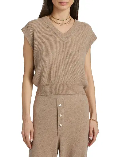 Guest in Residence Women's Rib-Knit Cashmere Vest - Taupe | Thumbnail 3 Guest in Residence Women's Rib-Knit Cashmere Vest - Taupe | Thumbnail 3