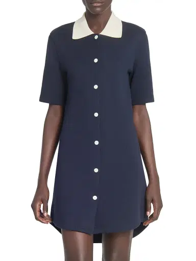 Thom Browne Women's Contrast-Trim Cotton Short-Sleeve Mini-Shirtdress - Navy | Thumbnail 3 Thom Browne Women's Contrast-Trim Cotton Short-Sleeve Mini-Shirtdress - Navy | Thumbnail 3