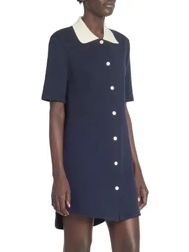 Thom Browne Women's Contrast-Trim Cotton Short-Sleeve Mini-Shirtdress - Navy | Thumbnail 4 Thom Browne Women's Contrast-Trim Cotton Short-Sleeve Mini-Shirtdress - Navy | Thumbnail 4