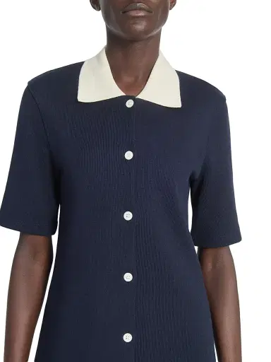 Thom Browne Women's Contrast-Trim Cotton Short-Sleeve Mini-Shirtdress - Navy | Thumbnail 6 Thom Browne Women's Contrast-Trim Cotton Short-Sleeve Mini-Shirtdress - Navy | Thumbnail 6