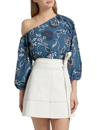 Tanya Taylor Women's Tabitha Floral Cotton Off-The-Shoulder Top - French Blue Cream | Thumbnail 3 Tanya Taylor Women's Tabitha Floral Cotton Off-The-Shoulder Top - French Blue Cream | Thumbnail 3