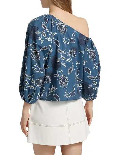 Tanya Taylor Women's Tabitha Floral Cotton Off-The-Shoulder Top - French Blue Cream | Thumbnail 5 Tanya Taylor Women's Tabitha Floral Cotton Off-The-Shoulder Top - French Blue Cream | Thumbnail 5
