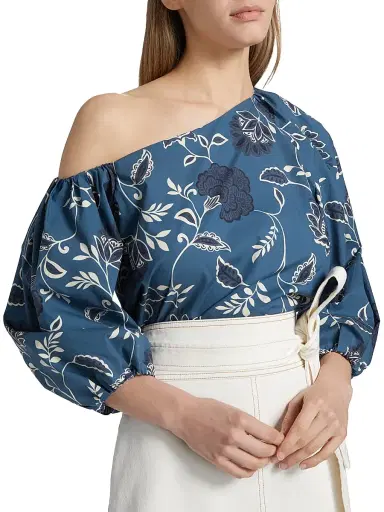Tanya Taylor Women's Tabitha Floral Cotton Off-The-Shoulder Top - French Blue Cream | Thumbnail 6 Tanya Taylor Women's Tabitha Floral Cotton Off-The-Shoulder Top - French Blue Cream | Thumbnail 6