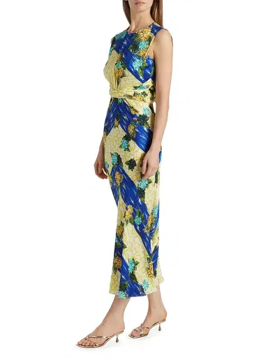 Saloni Women's Paw25 Gwen Floral Silk Sleeveless Midi-Dress - Lantana Stripe | Thumbnail 4 Saloni Women's Paw25 Gwen Floral Silk Sleeveless Midi-Dress - Lantana Stripe | Thumbnail 4