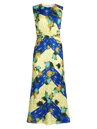 Saloni Women's Paw25 Gwen Floral Silk Sleeveless Midi-Dress - Lantana Stripe | Thumbnail 1 Saloni Women's Paw25 Gwen Floral Silk Sleeveless Midi-Dress - Lantana Stripe | Thumbnail 1
