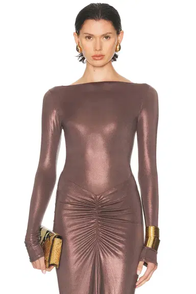 LaPointe Coated Jersey Boatneck Bodysuit | Thumbnail 1 LaPointe Coated Jersey Boatneck Bodysuit | Thumbnail 1