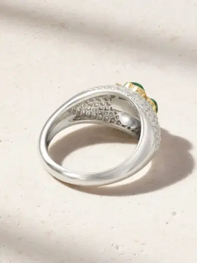 Yvonne Léon Mini Bague Dôme Trèfle 9-karat White And Yellow Gold, Malachite And Diamond Ring | Thumbnail 3 Yvonne Léon Mini Bague Dôme Trèfle 9-karat White And Yellow Gold, Malachite And Diamond Ring | Thumbnail 3