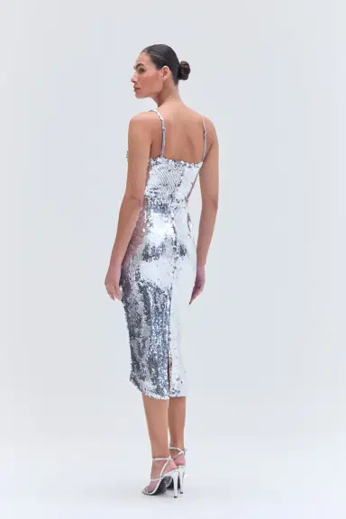 PatBo SILVER SEQUIN MIDI DRESS | Thumbnail 2 PatBo SILVER SEQUIN MIDI DRESS | Thumbnail 2