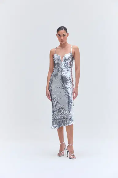 PatBo SILVER SEQUIN MIDI DRESS | Thumbnail 3 PatBo SILVER SEQUIN MIDI DRESS | Thumbnail 3