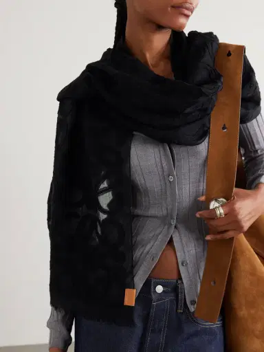 Loewe Frayed Wool And Silk-blend Jacquard Scarf | Thumbnail 2 Loewe Frayed Wool And Silk-blend Jacquard Scarf | Thumbnail 2