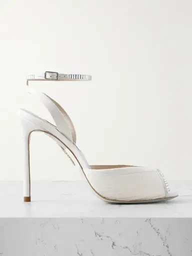 Aquazzura Be Mine 105 Embellished Grosgrain-trimmed Chiffon Sandals | Thumbnail 1 Aquazzura Be Mine 105 Embellished Grosgrain-trimmed Chiffon Sandals | Thumbnail 1
