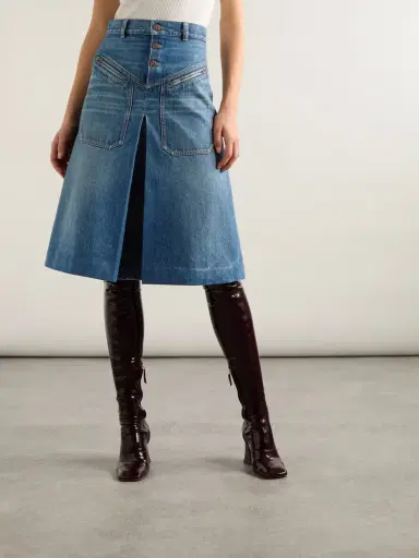 Chloé Pleated Paneled Denim Midi Skirt | Thumbnail 3 Chloé Pleated Paneled Denim Midi Skirt | Thumbnail 3