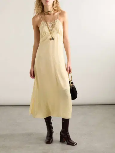 Chloé Lace-trimmed Floral-jacquard Silk Midi Dress | Thumbnail 3 Chloé Lace-trimmed Floral-jacquard Silk Midi Dress | Thumbnail 3