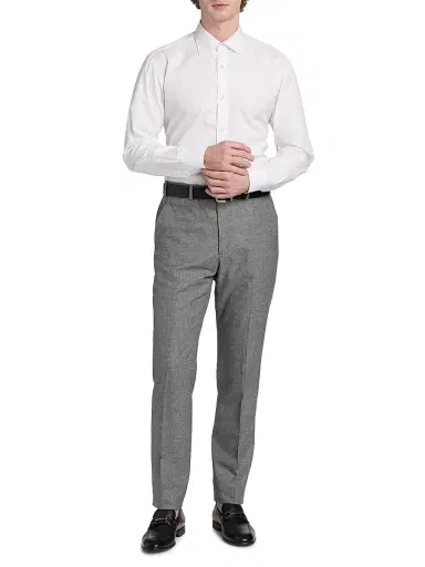 Emporio Armani Men's Flat Front Wool-Cotton Trousers - Light Grey - Size 32 | Thumbnail 2 Emporio Armani Men's Flat Front Wool-Cotton Trousers - Light Grey - Size 32 | Thumbnail 2