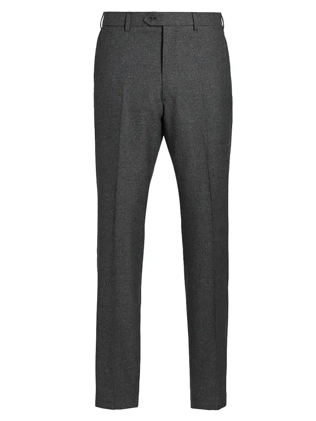 Men's Flat Front Wool-Cotton Trousers - Solid Dark Grey Men's Flat Front Wool-Cotton Trousers - Solid Dark Grey