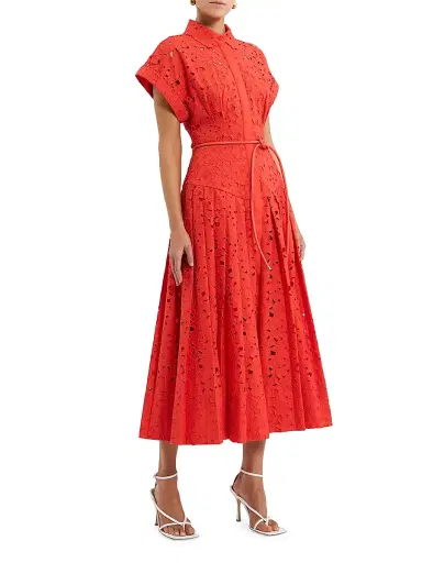 Rebecca Vallance Women's Blaire Guipure Lace Midi-Shirtdress - Orange - Size 4 | Thumbnail 2 Rebecca Vallance Women's Blaire Guipure Lace Midi-Shirtdress - Orange - Size 4 | Thumbnail 2