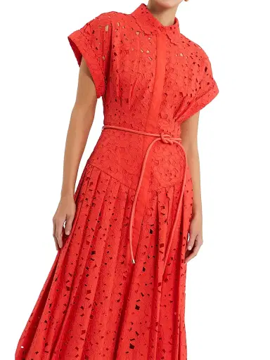 Rebecca Vallance Women's Blaire Guipure Lace Midi-Shirtdress - Orange - Size 4 | Thumbnail 4 Rebecca Vallance Women's Blaire Guipure Lace Midi-Shirtdress - Orange - Size 4 | Thumbnail 4