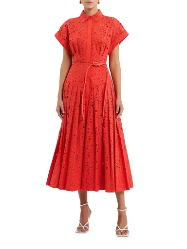 Rebecca Vallance Women's Blaire Guipure Lace Midi-Shirtdress - Orange - Size 4 | Thumbnail 1 Rebecca Vallance Women's Blaire Guipure Lace Midi-Shirtdress - Orange - Size 4 | Thumbnail 1