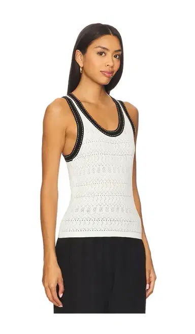 Autumn Cashmere Pointelle Racer Back Tank Top With Saddle Stitching | Thumbnail 2 Autumn Cashmere Pointelle Racer Back Tank Top With Saddle Stitching | Thumbnail 2