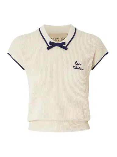 Valentino Garavani Embroidered Waffle-knit Cotton-blend Polo Shirt | Thumbnail 1 Valentino Garavani Embroidered Waffle-knit Cotton-blend Polo Shirt | Thumbnail 1