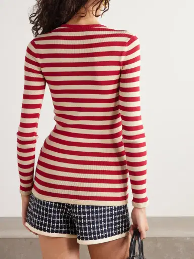 Valentino Garavani Embroidered Striped Ribbed-knit Cotton Sweater | Thumbnail 4 Valentino Garavani Embroidered Striped Ribbed-knit Cotton Sweater | Thumbnail 4