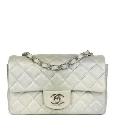 Chanel Chanel Mini Classic Rectangular Flap Bag Grey and Green Ombre Iridescent Goatskin Silver Hardware | Thumbnail 1 Chanel Chanel Mini Classic Rectangular Flap Bag Grey and Green Ombre Iridescent Goatskin Silver Hardware | Thumbnail 1