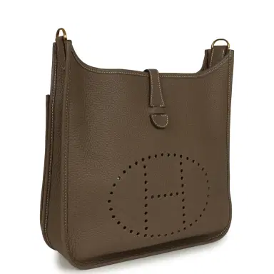 HERMÈS Hermes Evelyne III PM Etoupe Clemence Gold Hardware | Thumbnail 2 HERMÈS Hermes Evelyne III PM Etoupe Clemence Gold Hardware | Thumbnail 2