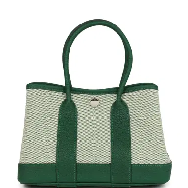 HERMÈS Hermes Garden Party Neo 23 Vert Moyen-Ecru Toile H Canvas and Vert Moyen Negonda Palladium Hardware | Thumbnail 1 HERMÈS Hermes Garden Party Neo 23 Vert Moyen-Ecru Toile H Canvas and Vert Moyen Negonda Palladium Hardware | Thumbnail 1