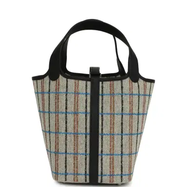 HERMÈS Hermes Picotin Lock 18 Black Swift and Ecru, Bleu, Black and Fauve Toile H Canvas Palladium Hardware | Thumbnail 5 HERMÈS Hermes Picotin Lock 18 Black Swift and Ecru, Bleu, Black and Fauve Toile H Canvas Palladium Hardware | Thumbnail 5