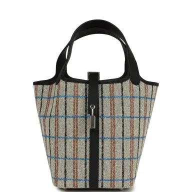 HERMÈS Hermes Picotin Lock 18 Black Swift and Ecru, Bleu, Black and Fauve Toile H Canvas Palladium Hardware | Thumbnail 1 HERMÈS Hermes Picotin Lock 18 Black Swift and Ecru, Bleu, Black and Fauve Toile H Canvas Palladium Hardware | Thumbnail 1