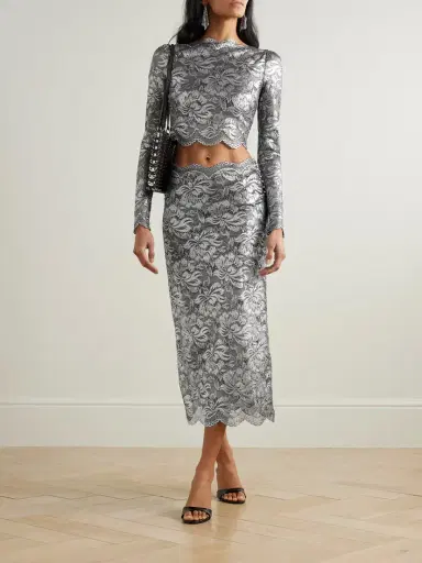 Rabanne Scalloped Metallic Stretch-lace Midi Skirt | Thumbnail 2 Rabanne Scalloped Metallic Stretch-lace Midi Skirt | Thumbnail 2