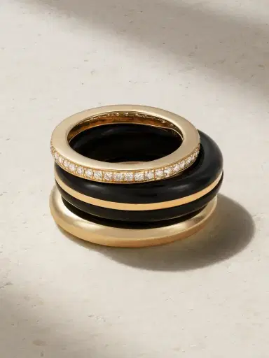 By Pariah The Albert, Essential And Triple Eternity Set Of Three 14-karat Recycled Gold, Onyx And Laboratory-grown Diamond Rings | Thumbnail 1 By Pariah The Albert, Essential And Triple Eternity Set Of Three 14-karat Recycled Gold, Onyx And Laboratory-grown Diamond Rings | Thumbnail 1