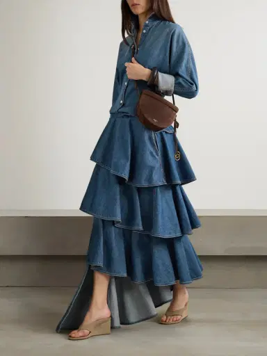 Alaïa Asymmetric Ruffled Tiered Denim Skirt | Thumbnail 2 Alaïa Asymmetric Ruffled Tiered Denim Skirt | Thumbnail 2
