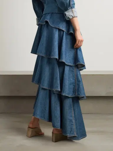 Alaïa Asymmetric Ruffled Tiered Denim Skirt | Thumbnail 3 Alaïa Asymmetric Ruffled Tiered Denim Skirt | Thumbnail 3