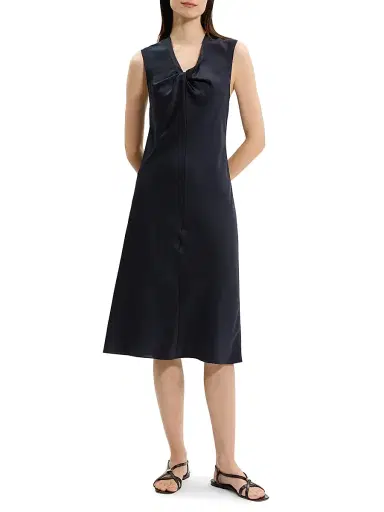 Theory Women's Crushed Satin Twist Scoop Dress - Nocturne Navy | Thumbnail 2 Theory Women's Crushed Satin Twist Scoop Dress - Nocturne Navy | Thumbnail 2