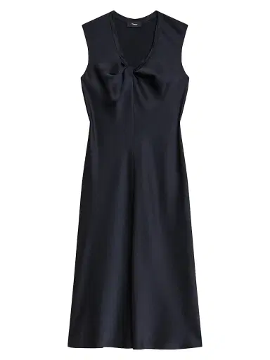 Theory Women's Crushed Satin Twist Scoop Dress - Nocturne Navy | Thumbnail 1 Theory Women's Crushed Satin Twist Scoop Dress - Nocturne Navy | Thumbnail 1